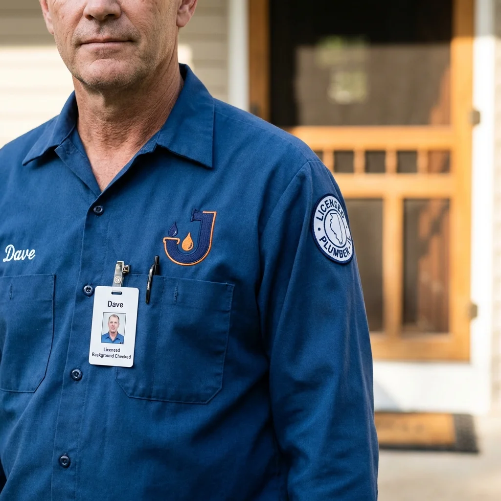 Licensed plumber showing ID badge in New Matamoras, OH