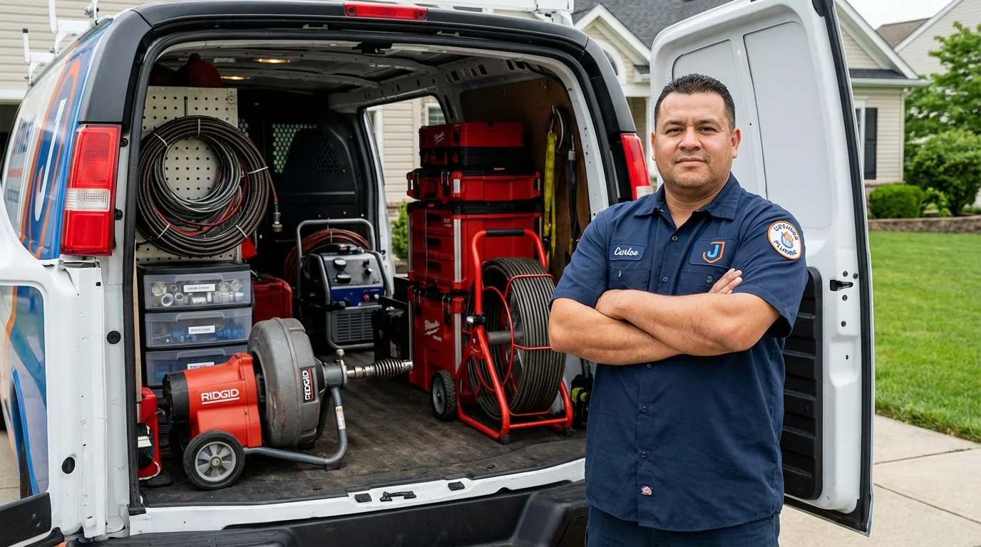 Professional drain cleaning equipment and Johns Plumbing LLC plumber in New Matamoras