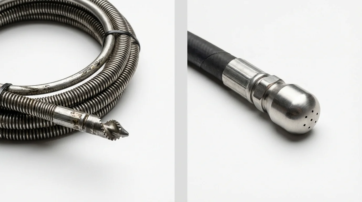 Drain snake cable and hydro jetting nozzle used for drain cleaning in New Matamoras, OH