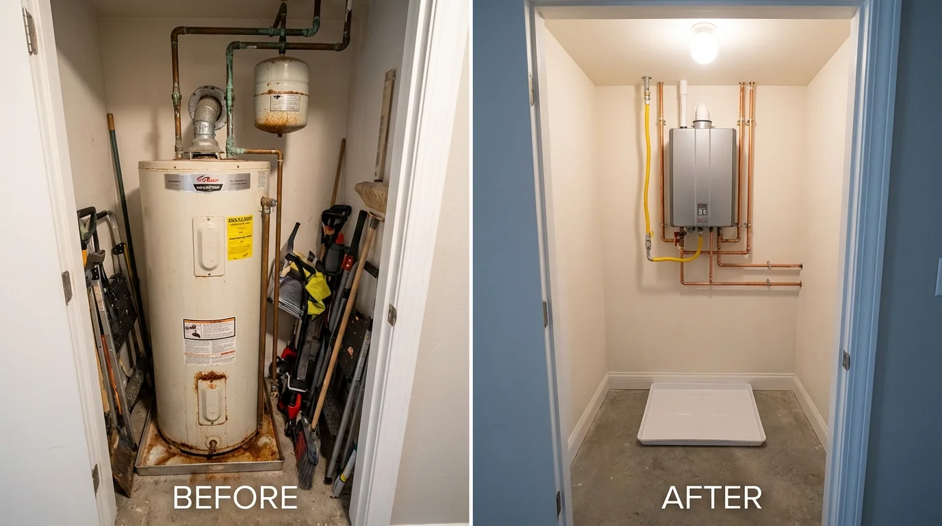 Tank water heater versus wall-mounted tankless unit comparison for New Matamoras, OH homeowners